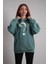 Unisex Oversize Hoodie Soru Işareti Kuru Kafa Mint Yeşili 1