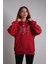 Unisex Oversize Hoodie Iskelet Baslıkı Kırmızı 2