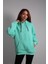 Unisex Oversize Hoodie Cosmos Ince Yazı Baskılı Turkuaz 1