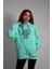 Unisex Oversize Hoodie Şapkalı Pro Kuru Kafa Baskılı Turkuaz 1