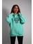 Unisex Oversize Hoodie Şapkalı Pro Kuru Kafa Baskılı Turkuaz 2