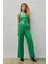 Kare Yaka Deri Crop Bluz - Yeşil 4