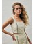 Kontrast Deri Crop Bluz - Ekru 4