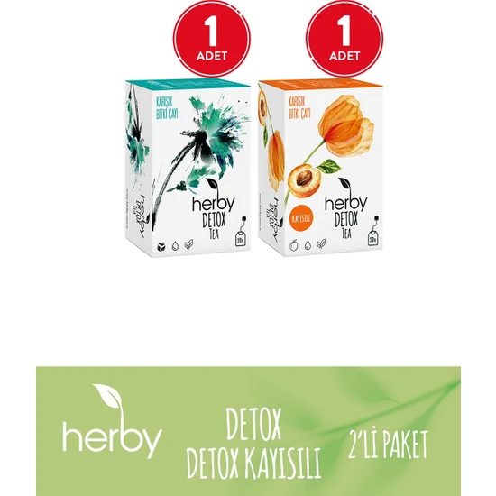 Herby Bitki Çayı 2'li Arınma Detoks Paketi (Detox Tea, Detox Tea Kayısılı)