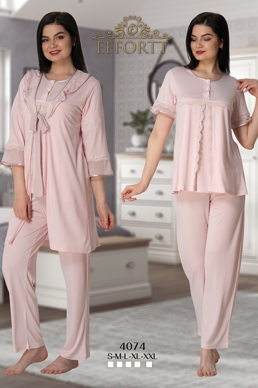 Effort Puerpera Effortt Kadın Hamile Lohusa Pijama Takımı ve Sabahlık Set 4074