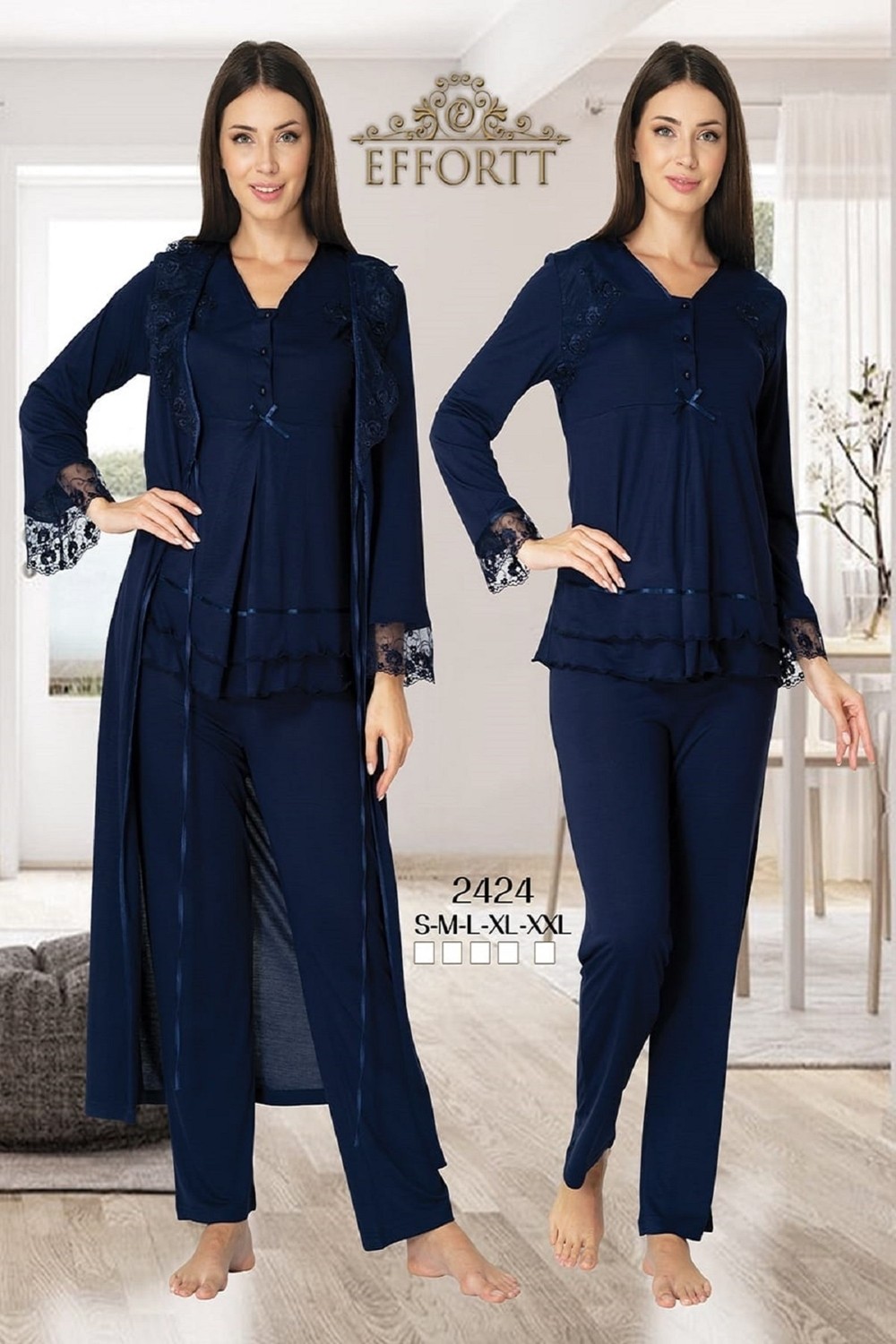 Effort Puerpera Kadın Pembe Uzun Kollu Lohusa Hamile Pijama Takımı Sabahlık Effort 2424 görsel 5