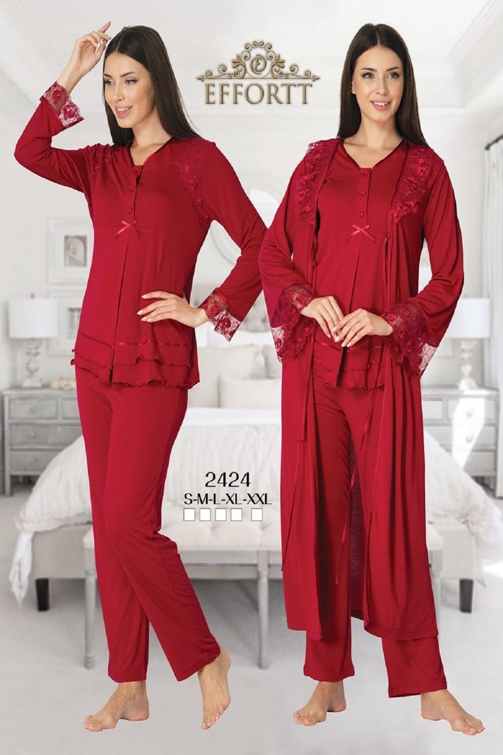 Effort Puerpera Kadın Pembe Uzun Kollu Lohusa Hamile Pijama Takımı Sabahlık Effort 2424 görsel 4