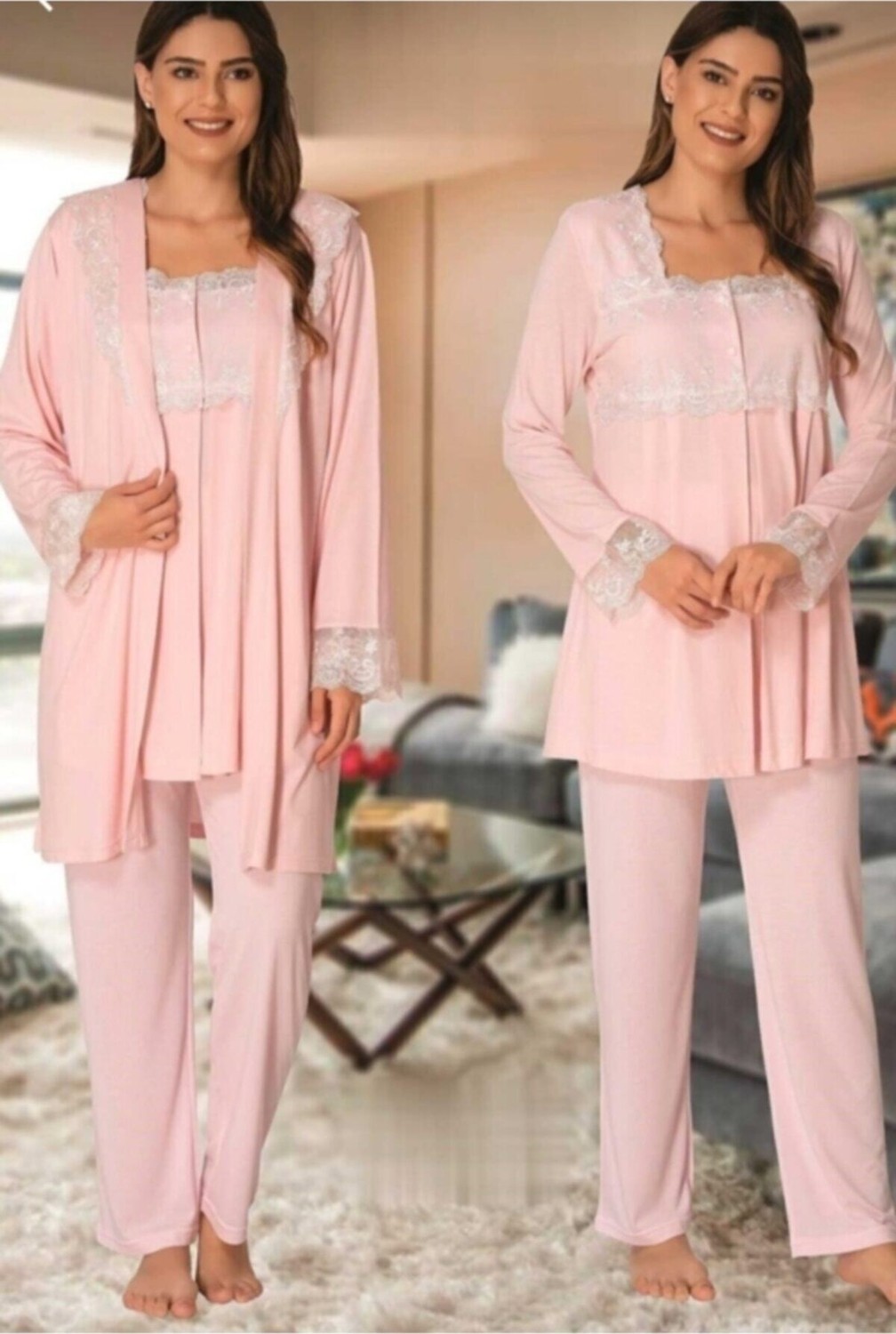 Effort Puerpera Effort Kadın Mavi Hamile Lohusa Sabahlık Pijama Takımı 2401 görsel 5