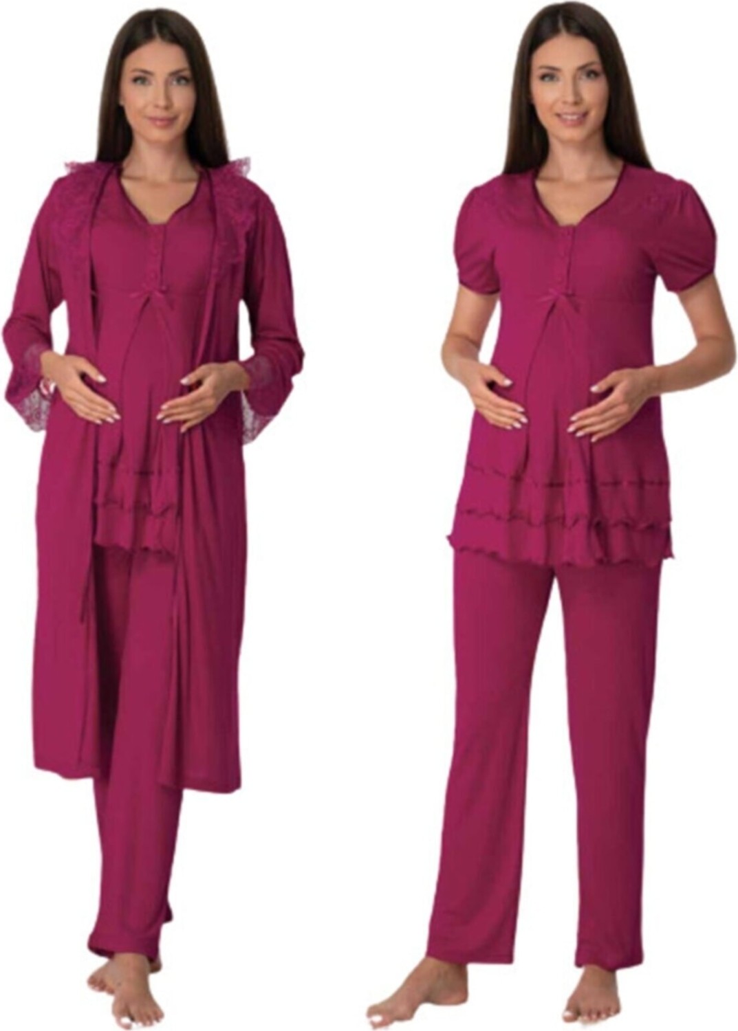 Effort Puerpera Effort Kadın Pembe Lohusa Hamile Pijama Takımı ve Sabahlık Set 8024 görsel 6