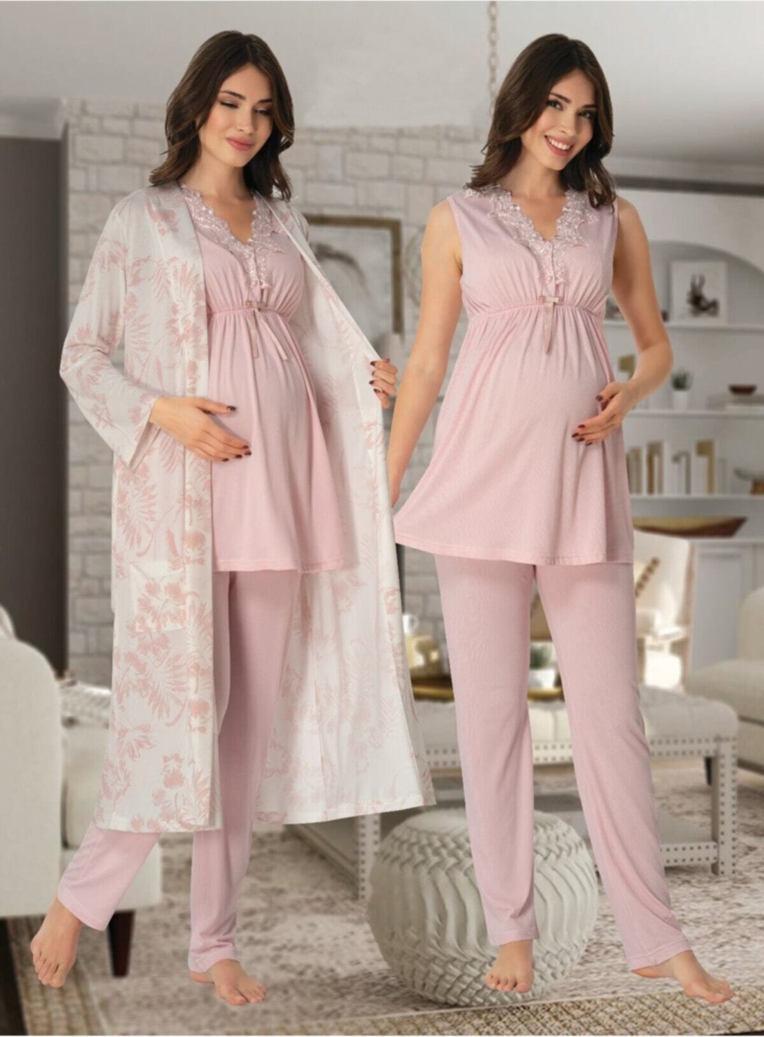 Effort Puerpera Effort Kadın Lacivert Lohusa Hamile Sabahlıklı Pijama Takımı 8034 görsel 8