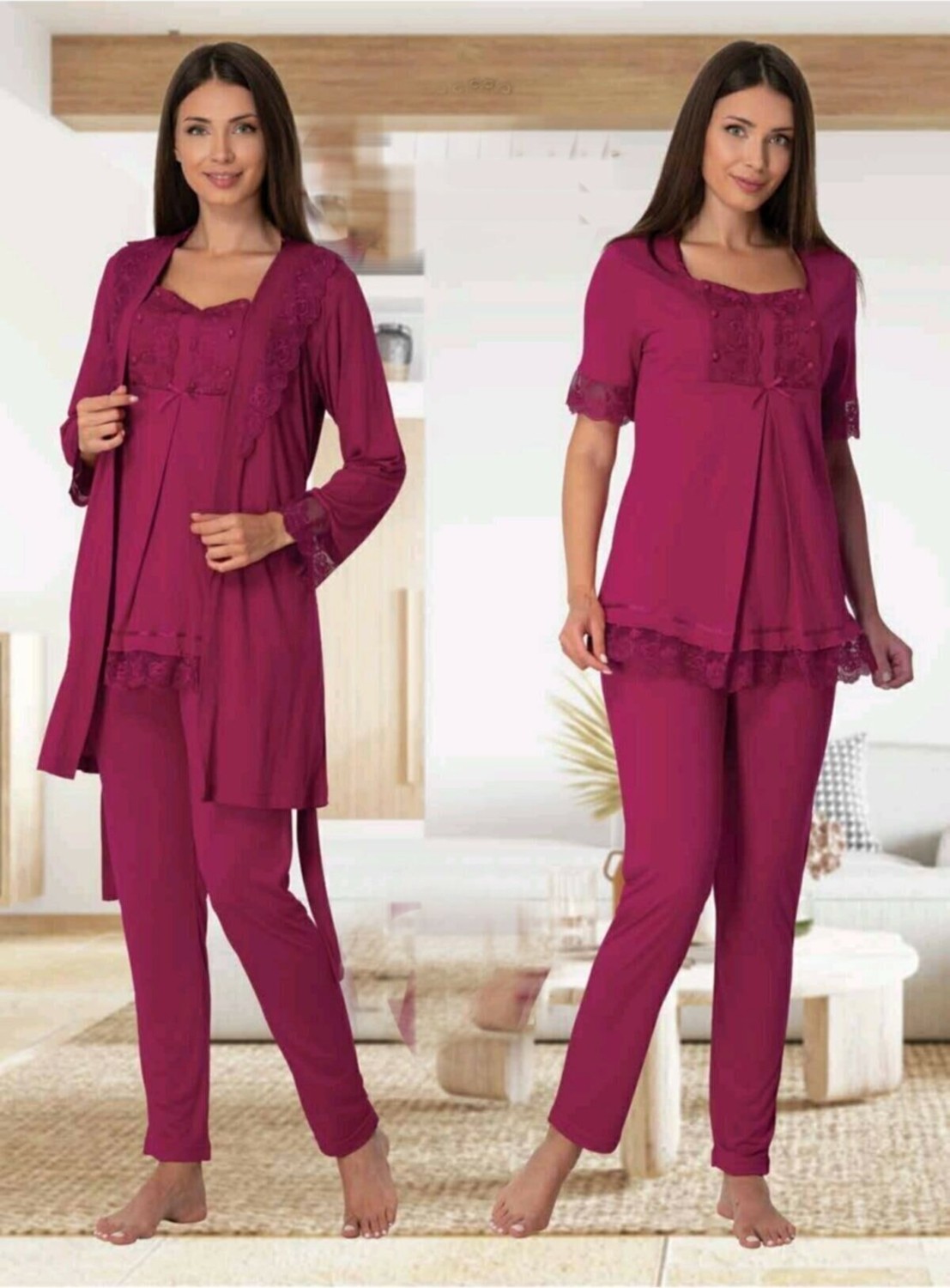 Puerpera Kadın Lohusa Hamile Sabahlıklı Pijama Takımı 6034