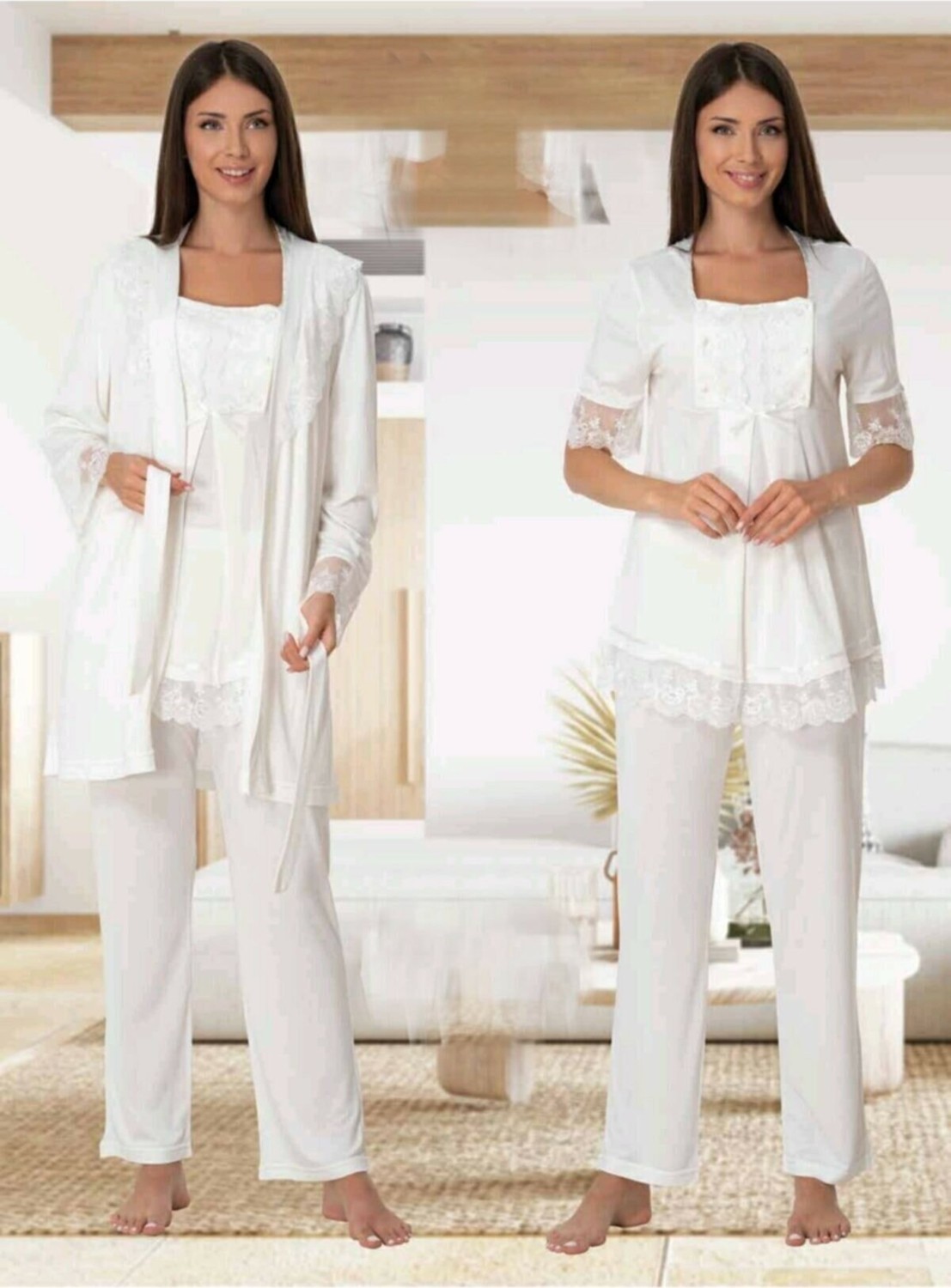 Puerpera Kadın Lohusa Hamile Sabahlıklı Pijama Takımı 6034 görsel 4