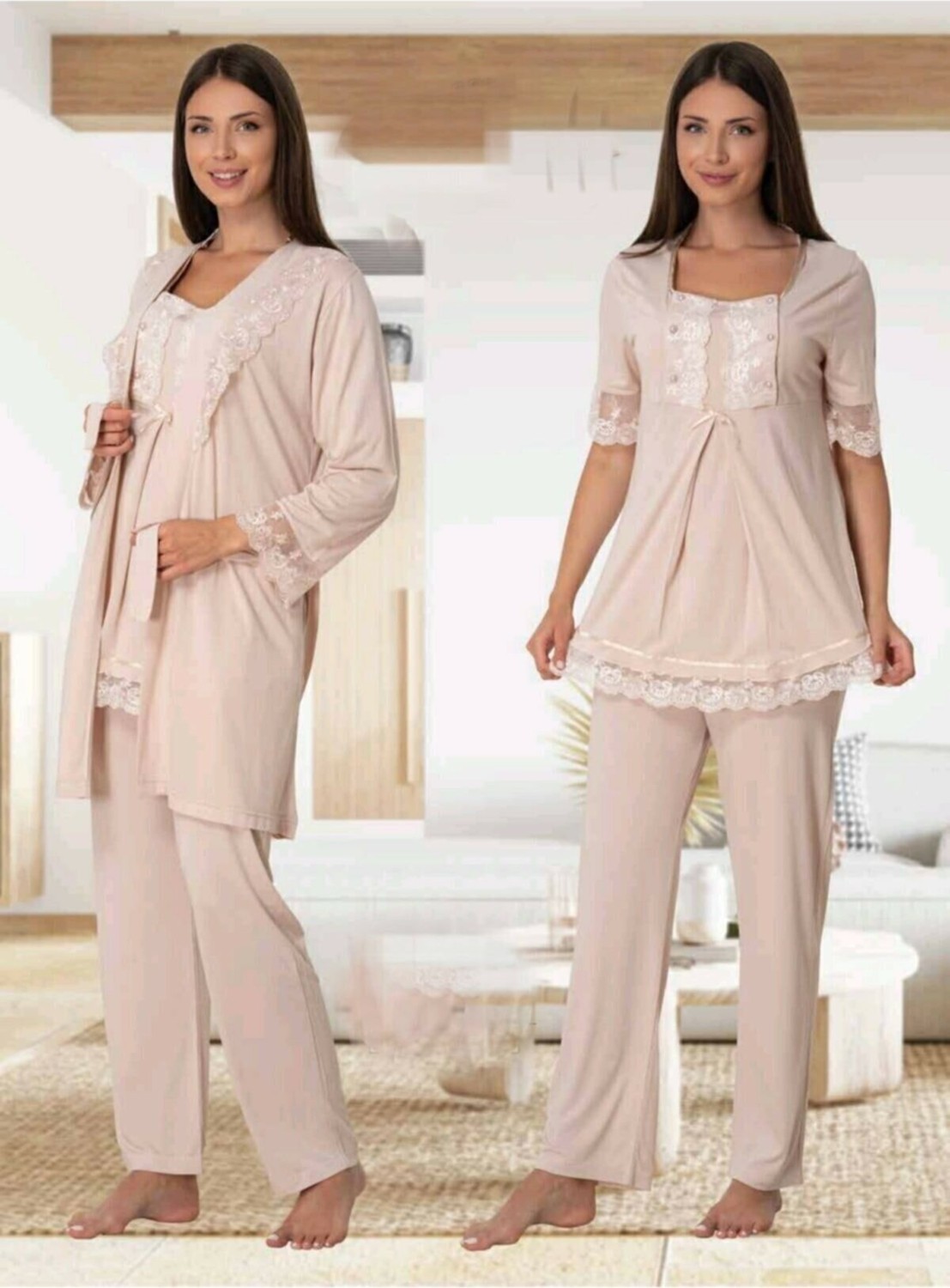 Puerpera Kadın Lohusa Hamile Sabahlıklı Pijama Takımı 6034