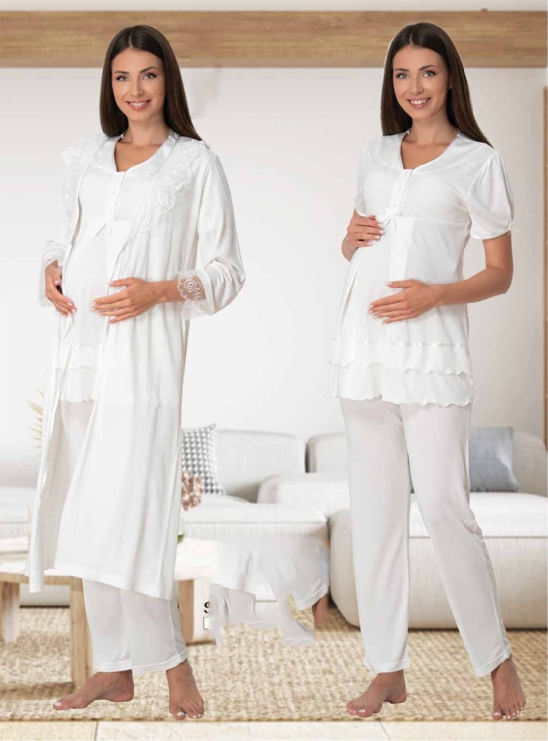Effort Puerpera Effort Kadın Pembe Lohusa Hamile Pijama Takımı ve Sabahlık Set 8024 görsel 5