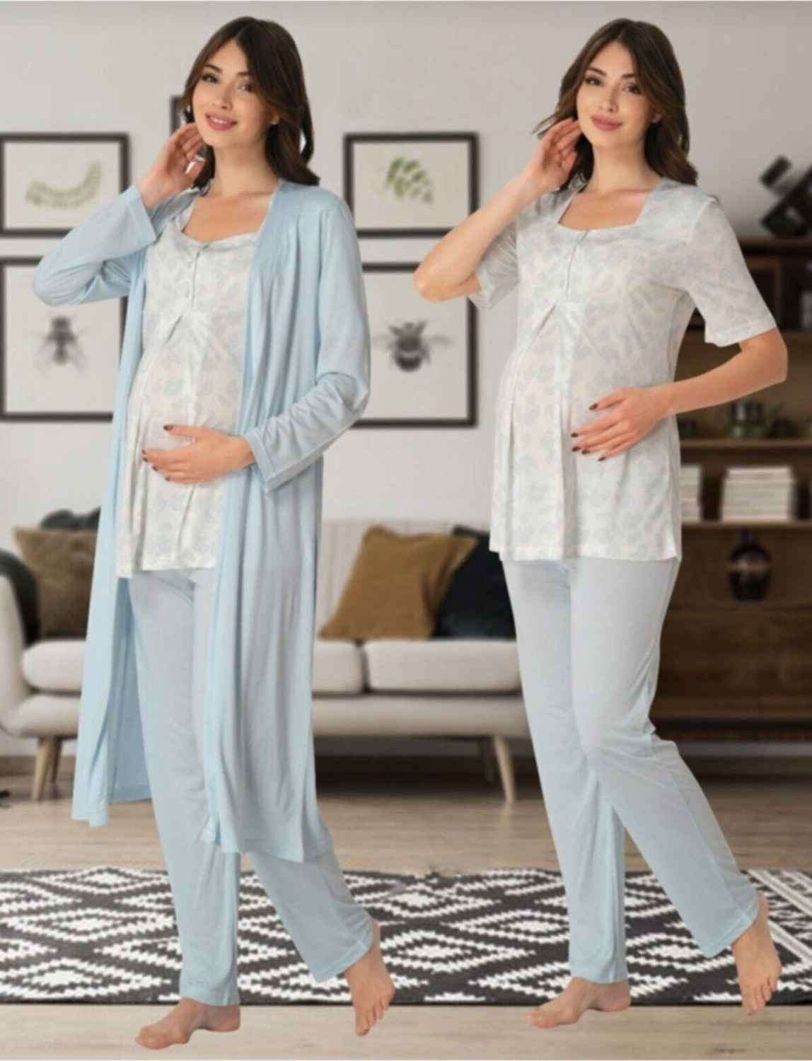 Effort Puerpera Effort Kadın Lacivert Lohusa Hamile Sabahlıklı Pijama Takımı 8014 görsel 4