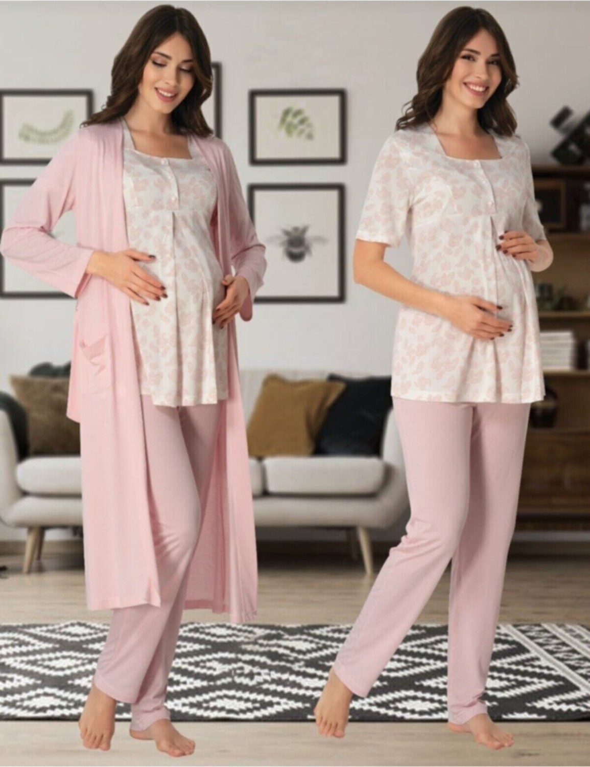 Effort Puerpera Effort Kadın Lacivert Lohusa Hamile Sabahlıklı Pijama Takımı 8014 görsel 5