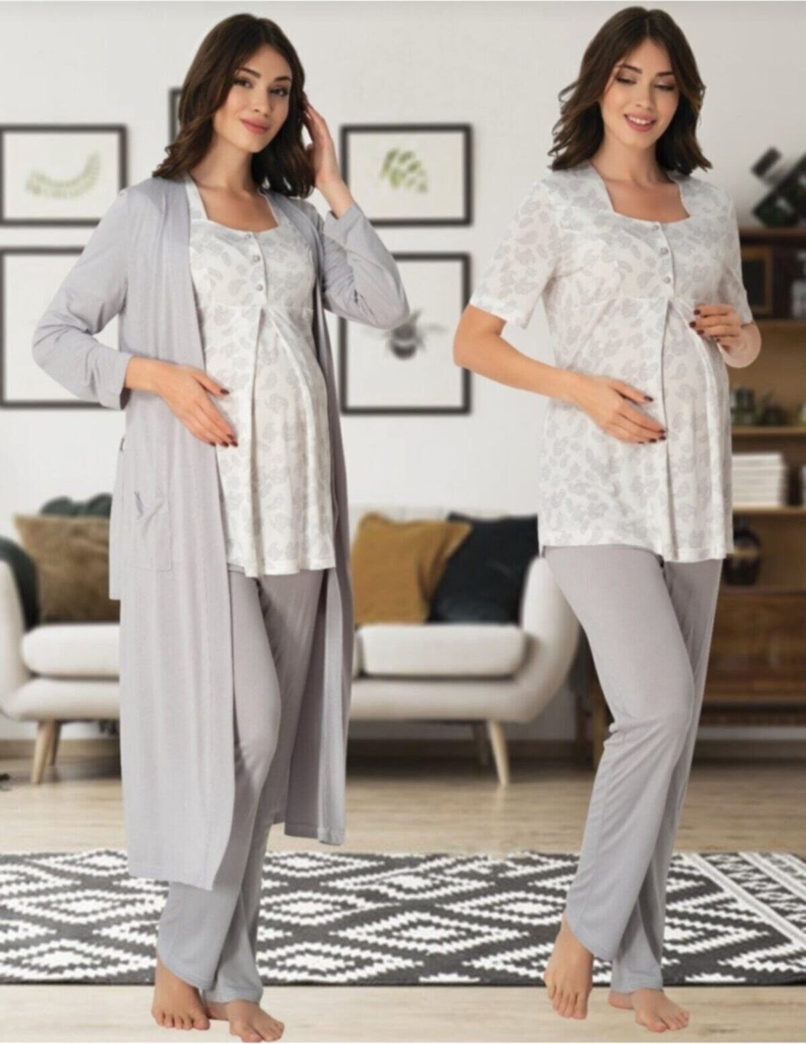 Effort Puerpera Effort Kadın Lacivert Lohusa Hamile Sabahlıklı Pijama Takımı 8014 görsel 3