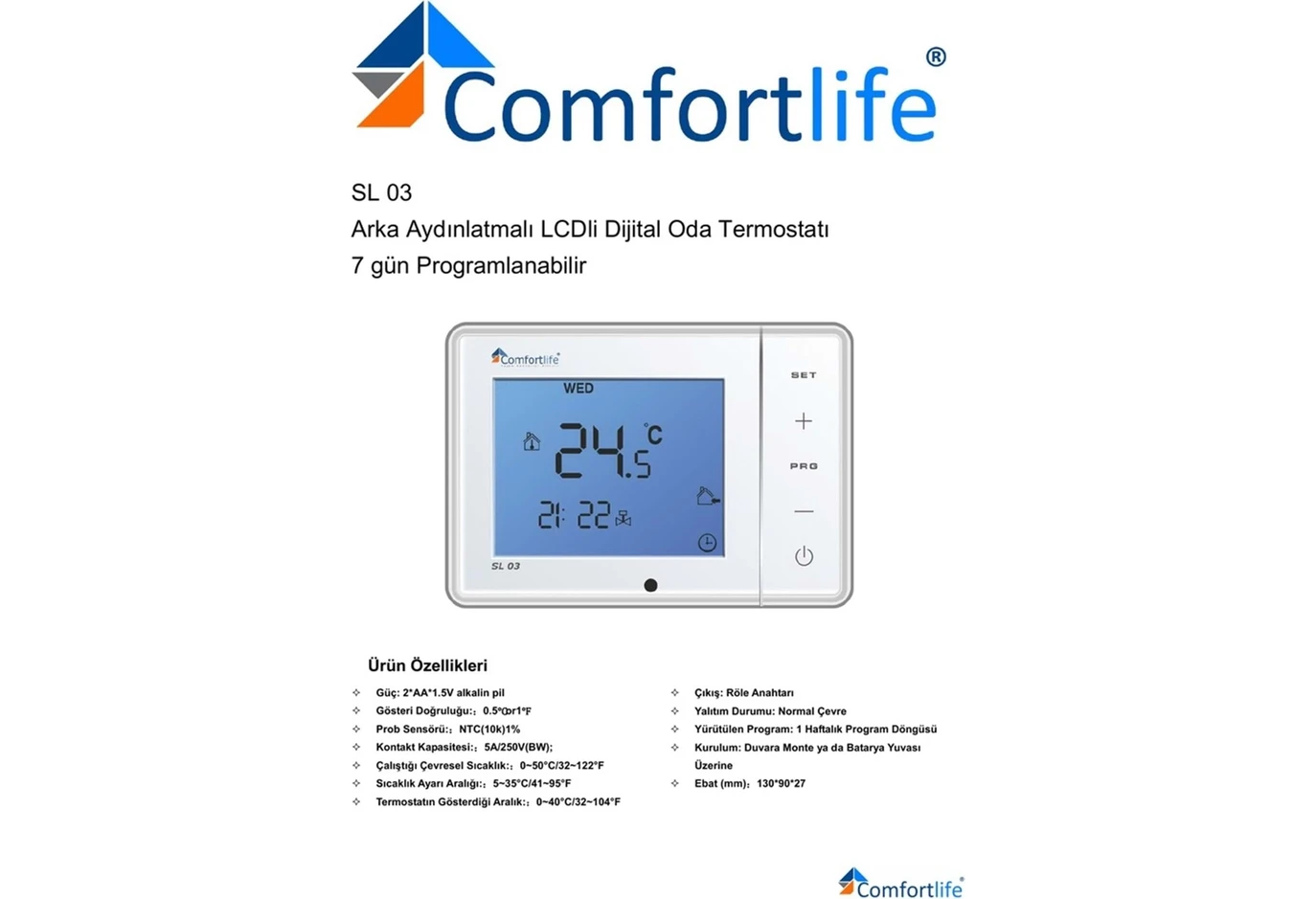Resim Comfort Life Comfortlife Kablolu Oda Termostatı Programlanabilir 