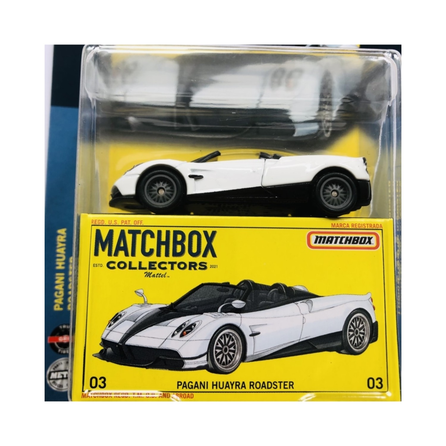 Miniature 1/64 Matchbox Pagani Huayra Roadster - Blanche, Sous Blister + Boîte Carton - Neuve