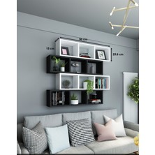 Dekormer Design Kitaplık  Duvar Rafı Siyah Beyaz 4'lü Takım