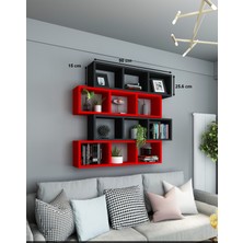 Dekormer Design Kitaplık  Duvar Rafı Kırmızı Siyah 4'lü Takım