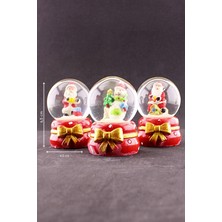 Hediye Filesi 3 Adet Yeni Yıl 2023 Noel Baba Temalı Mini Boy Işıklı Kar Küresi 6,5 cm