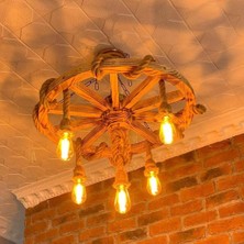 Otantik Çarşı Ahşap Halatlı Teker Avize 70 Cm. 5'li  K06