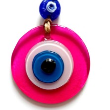 Nazar Boncuklu Fuşya Renginde Mini Duvar Süsü Dekoratif Hediyelik Cam Eşya