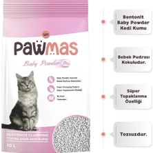 Pawmas Bebek Pudrası Kokulu Bentonit Kedi Kumu 10 Lt