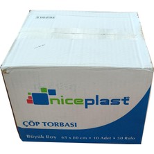 Niceplast Standart Büyük Boy Çöp Torbası Poşeti 65 x 80 cm 10 Adetlik 50 Rulo