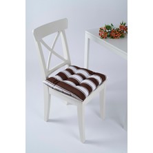 Beta Kahve Beyaz Pofidik Sandalye Minderi Bağcıklı 40x40cm