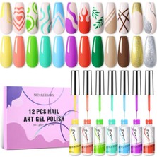 Nıcole Dıary 12 Li Nail Art Dizayn Boya Seti Fırçalı