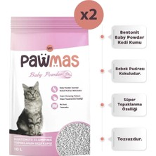 Pawmas Bebek Pudrası Kokulu Bentonit Kedi Kumu 10 Lt x 2 Adet