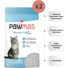 Pawmas Marsilya Sabunu Kokulu Bentonit Kedi Kumu 10 Lt x 2 Adet