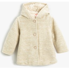 Koton İçi Peluş Astarlı Yün Karışımlı Kapşonlu Mont Düğme Kapamalı