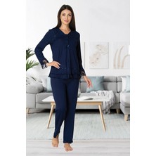 Effortt Model 2422 Lacivert Lohusa Pijama Takımı 2422