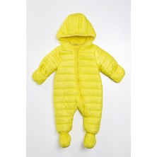 Yeni  Bebek Sarı Kışlık Ayaklı Fermuarlı Kapüşonlu Kozmonot Tulum