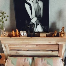 Loolpi Home Loolpi Home doğal Ahşap Başlıklı Palet Karyola Yer Yatağı Tek ve Çift Kişilik