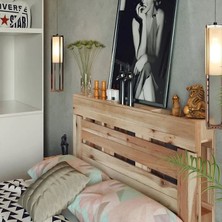 Loolpi Home Loolpi Home doğal Ahşap Başlıklı Palet Karyola Yer Yatağı Tek ve Çift Kişilik
