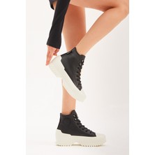 Tonny Black Kadın Siyah Beyaz Rahat Kalıp Yüksek Taban Bağcıklı Spor Ayakkabı