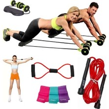 Nadom 4'lü Set Göbek Eritme Spor Aleti Kas Germe Güçlendirme Pilates Bandı Seti Atlama Ipi Direnç Lastiği