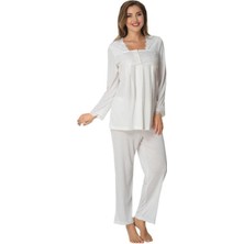 Effortt Kadın Lohusa Hamile Uzun Kollu Dantelli Pijama Takımı 7012