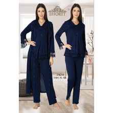 Effortt Kadın Lacivert Uzun Kollu Lohusa Hamile Pijama Takımı Sabahlık 2424