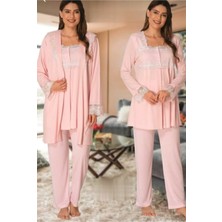 Effortt Kadın Pembe Hamile Lohusa Sabahlık Pijama Takımı 2401