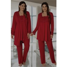 Effortt Kadın Vişne Hamile Lohusa Sabahlık Pijama Takımı 2401