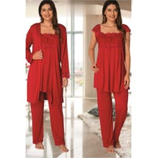 Effortt Kadın Vişne Hamile Lohusa Sabahlıklı Pijama Takımı 2301