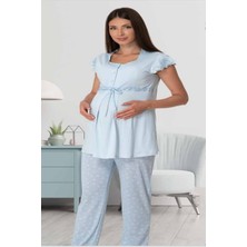 Effortt Kadın Mavi Desenli Lohusa Hamile Pijama Takımı 6012