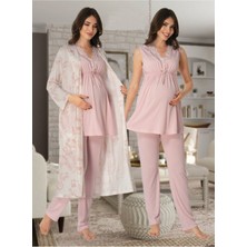 Effortt Kadın Pembe Lohusa Hamile Sabahlıklı Pijama Takımı 8034