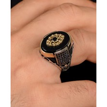 Prestige Gümüş 925 Ayar Gümüş Erkek Yüzüğü Oniks Taşlı Zirkon Taş Süslemeli