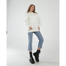 Awcıı Store Kadın Bisiklet Yaka Oversize Düz Siyah Sweatshirt